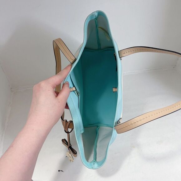 Kate Spade Hawthorne Lane Grace Blue White Striped Leather Tote Bag Shoulder Bag - Picture 5 of 10